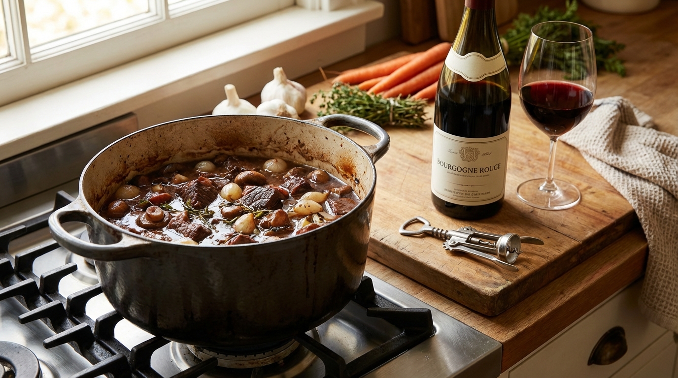 découvrez comment choisir un vin rouge adapté pour cuisiner un bœuf bourguignon savoureux sans compromettre la qualité de votre bouteille préférée.